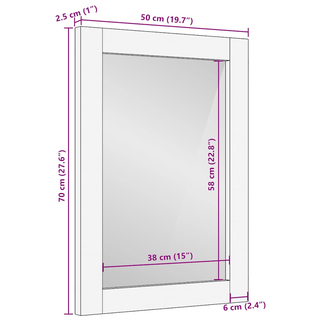 vidaXL Bathroom mirror 50x70x2.5 cm solid mango wood brown