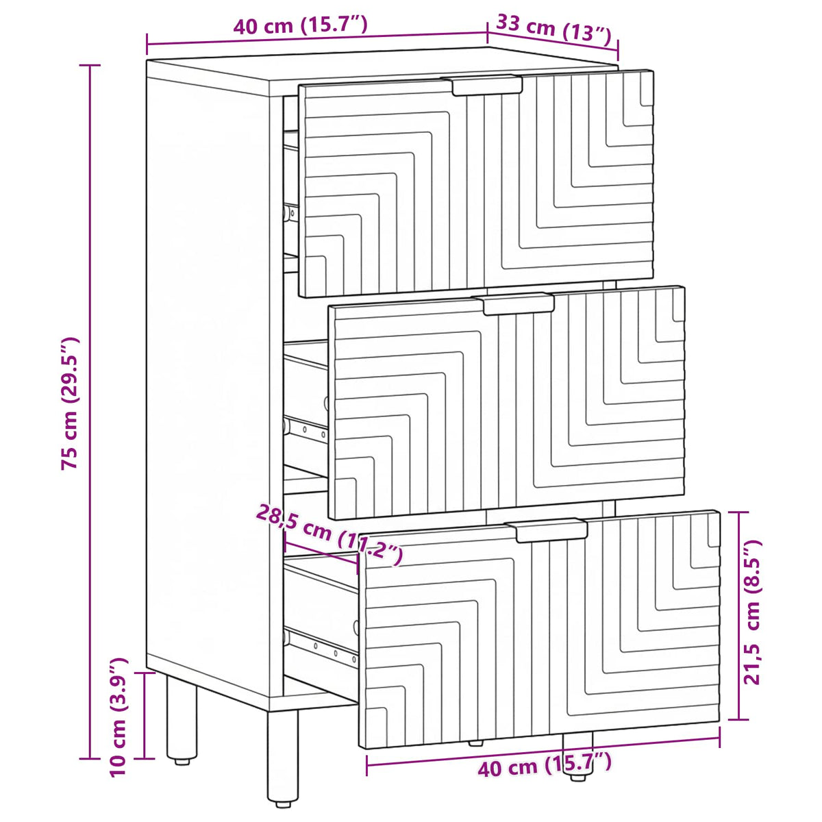 vidaXL Dressoir 40x33x75 cm Massief Acaciahout