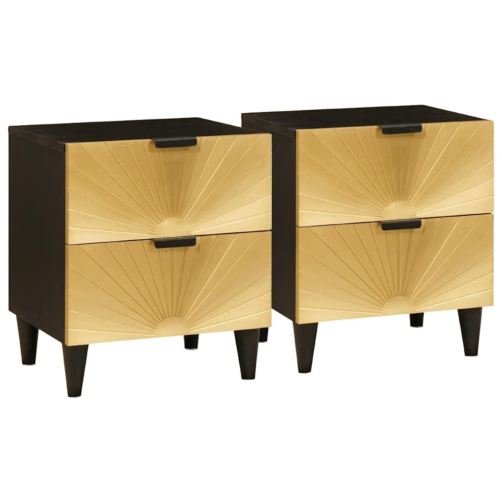 vidaXL Nachtkastje Zwart en Goud 40 x 33.5 x 46 cm massief mangohout