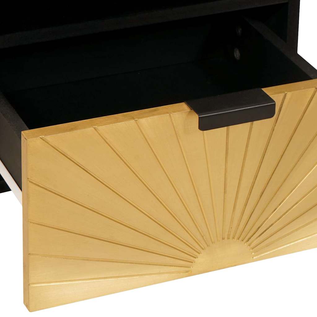 vidaXL Nachtkastje Zwart en Goud 40 x 33 x 46 cm massief mangohout
