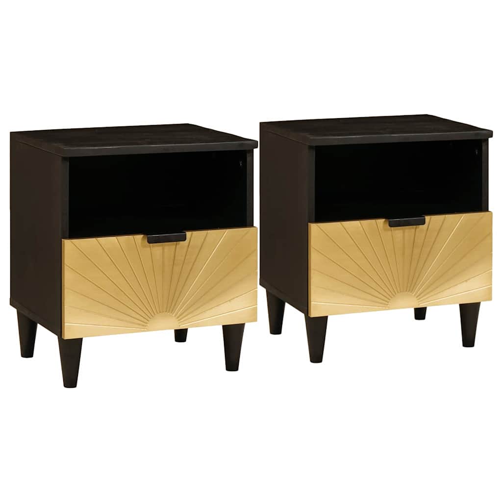 vidaXL Nachtkastje Zwart en Goud 40 x 33 x 46 cm massief mangohout