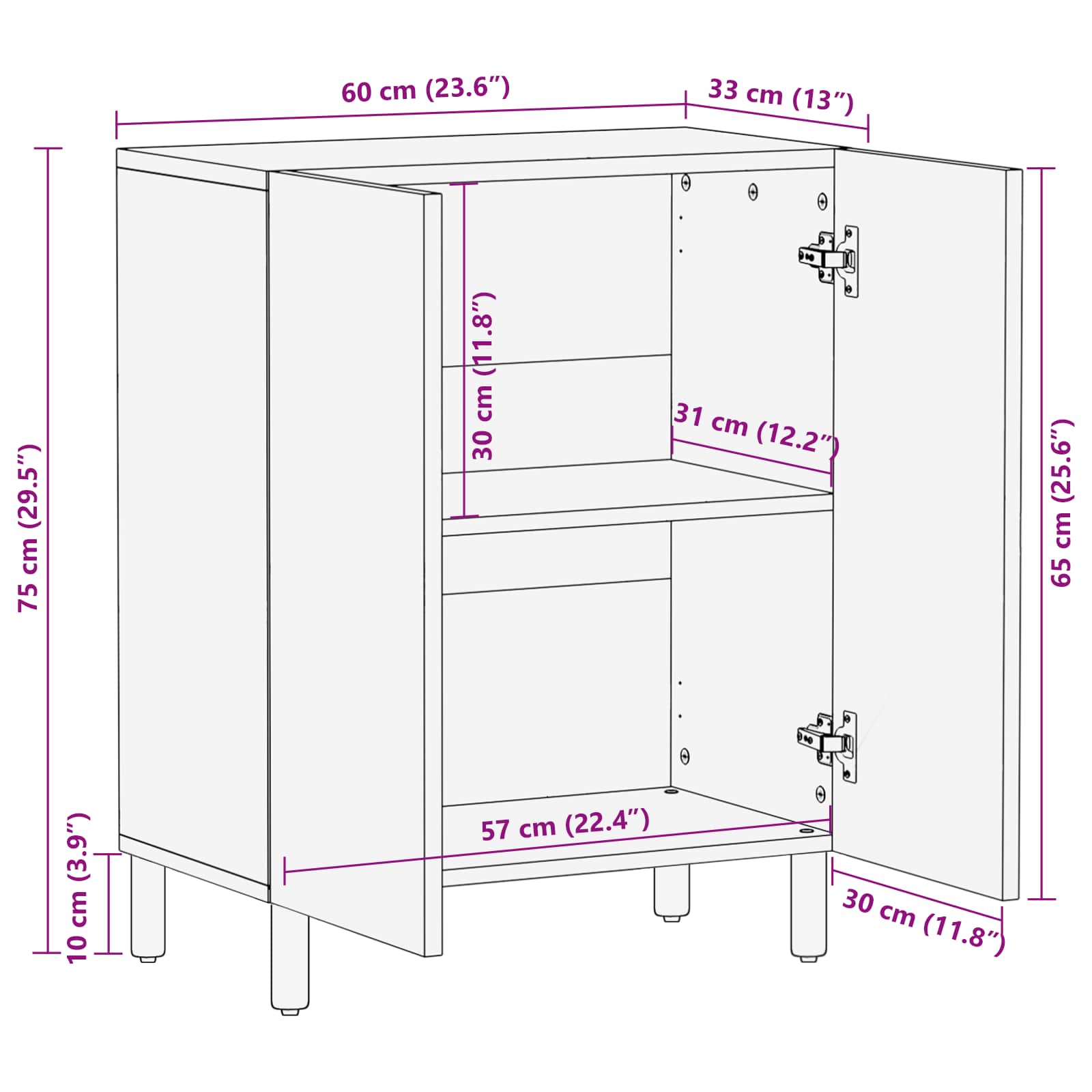 vidaXL Dressoir Witte Was Afwerking 60 x 33,5 x 75 cm