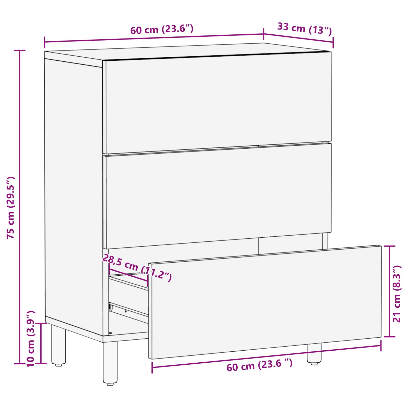 vidaXL Dressoir Witte Was Afwerking 60 x 33,5 x 75 cm