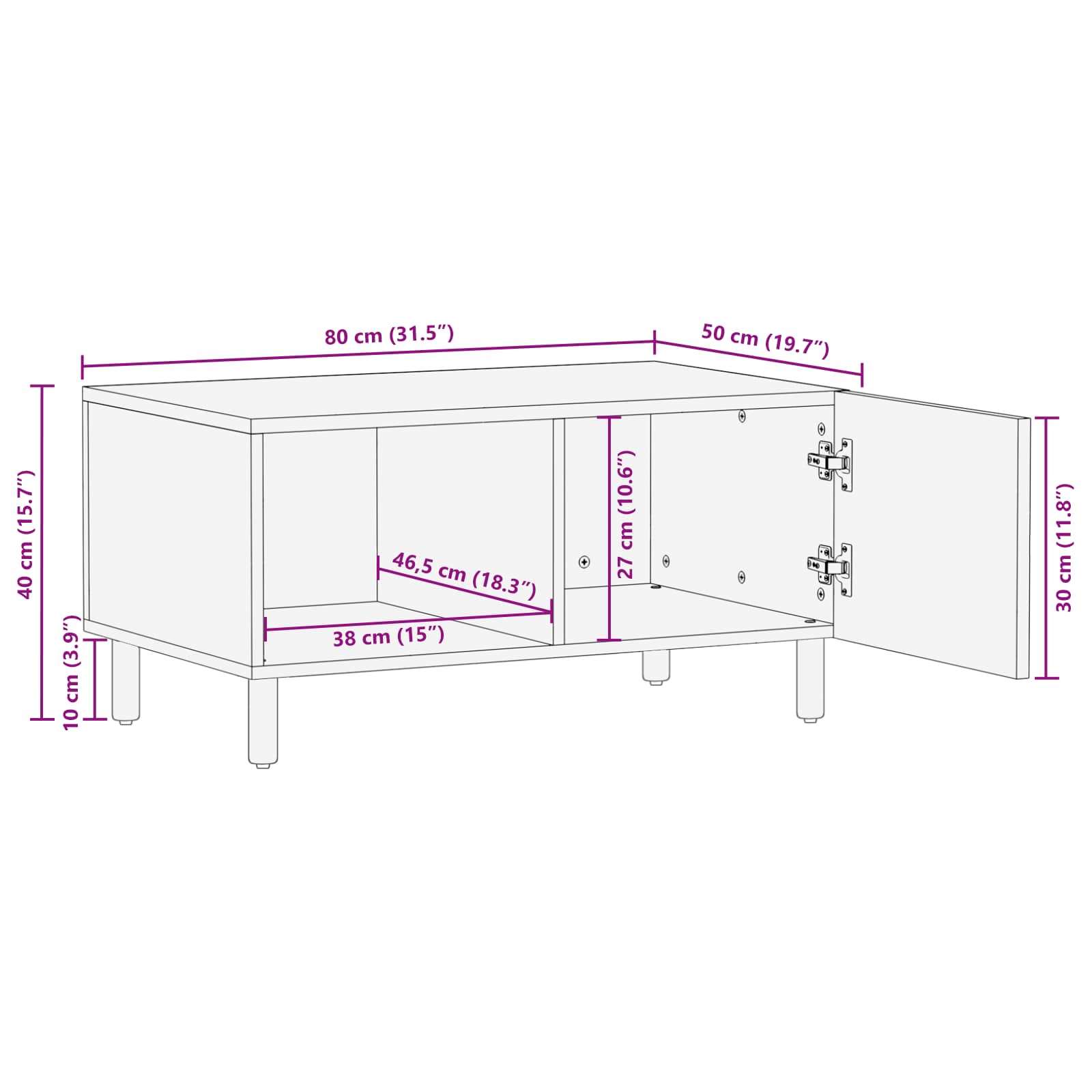 vidaXL Salontafel Wit 80 x 50 x 40 cm Massief Mango Hout