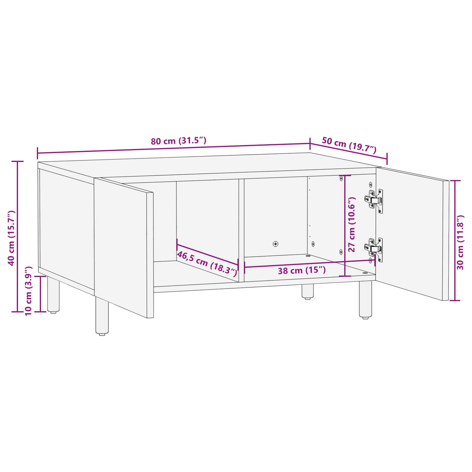 vidaXL Salontafel Wit 80 x 50 x 40 cm Massief Mango Hout