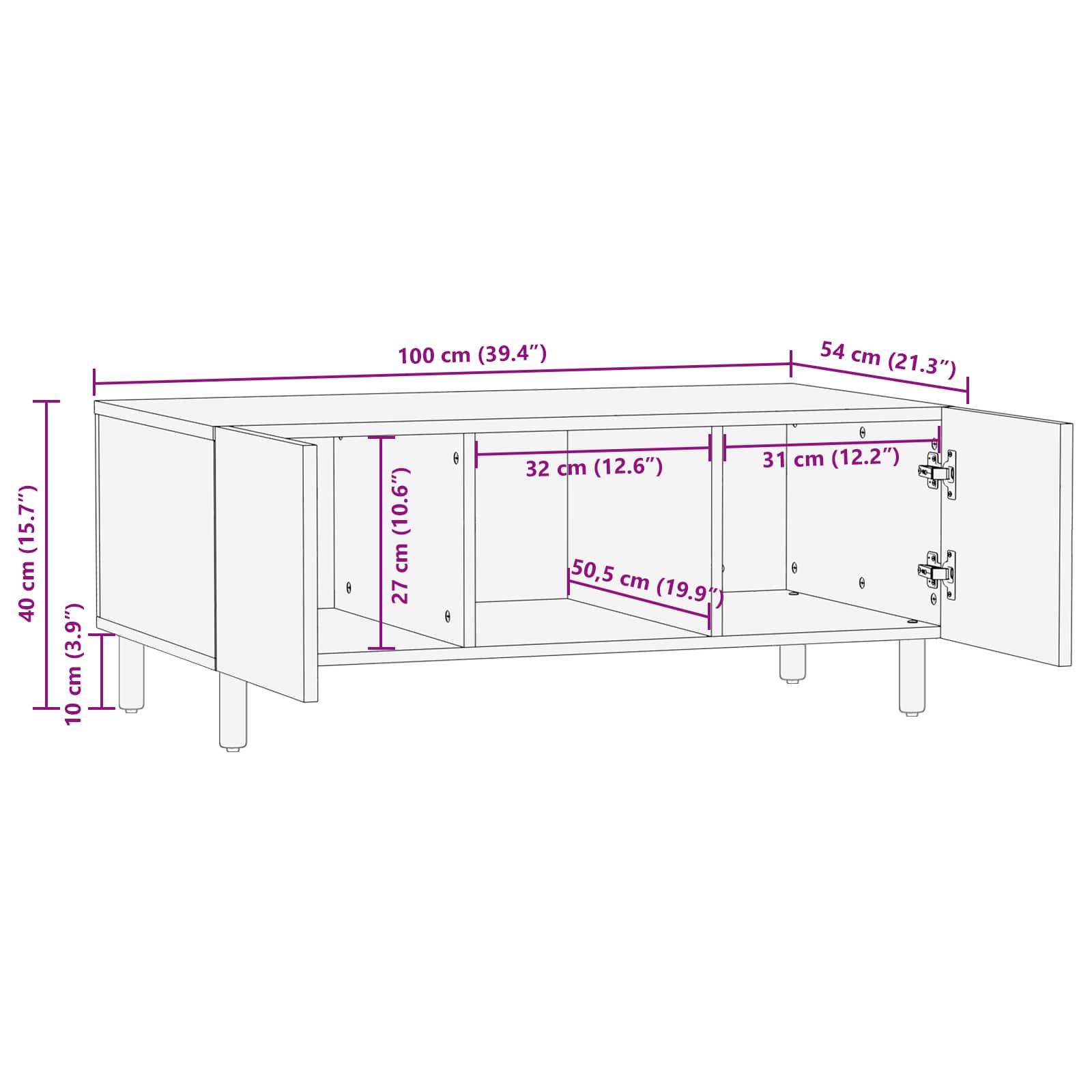vidaXL Salontafel Wit 100 x 54 x 40 cm Massief Mango Hout