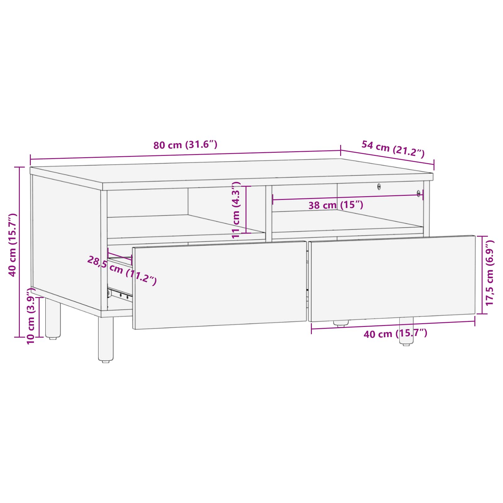 vidaXL Salontafel met lade Wit 80 x 54 x 40 cm Massief Mango Hout