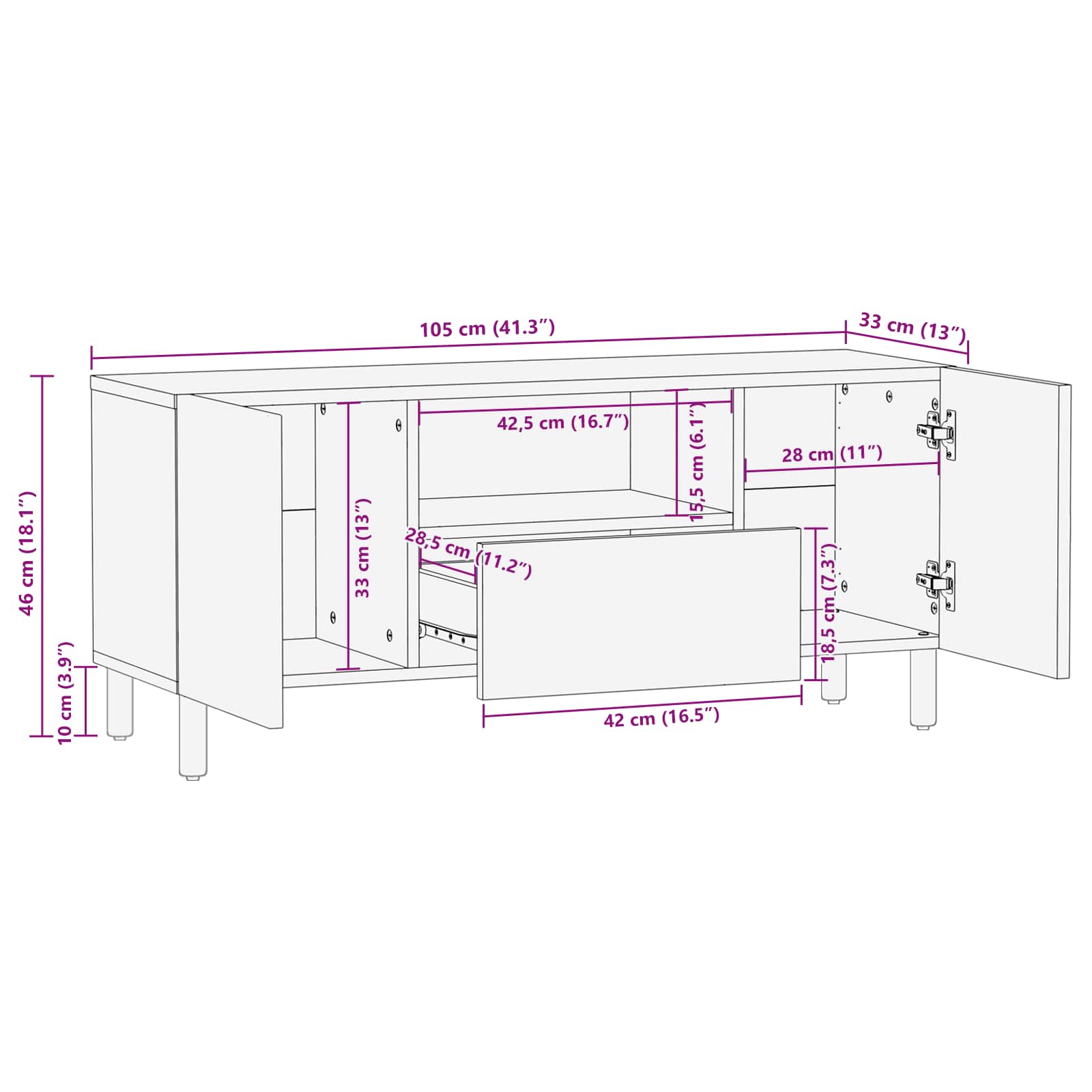 vidaXL TV-kast met lade Witte Was Afwerking 105 x 33,5 x 46 cm