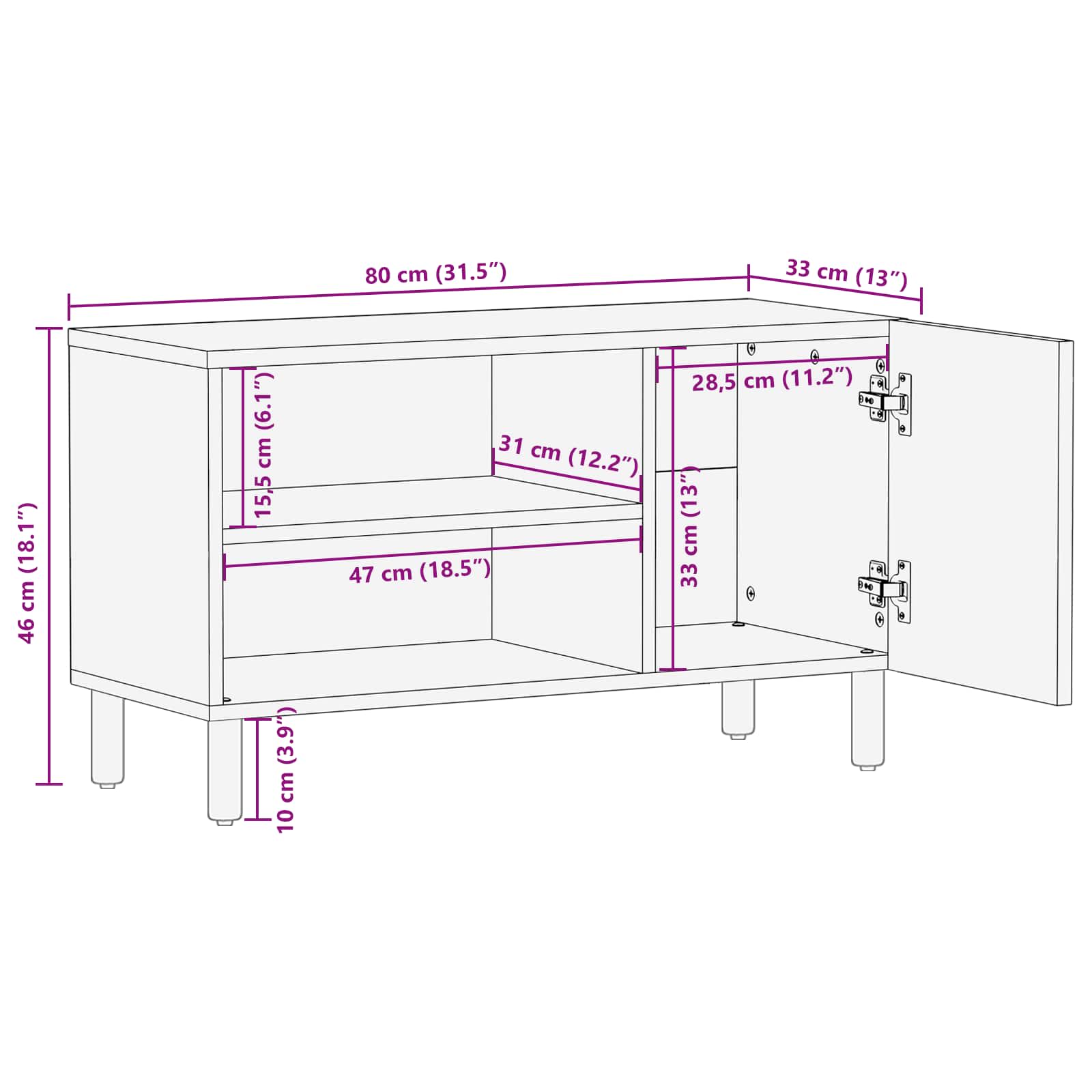 vidaXL TV-kast met opslag Witte Was Afwerking 80 x 31,5 x 46 cm