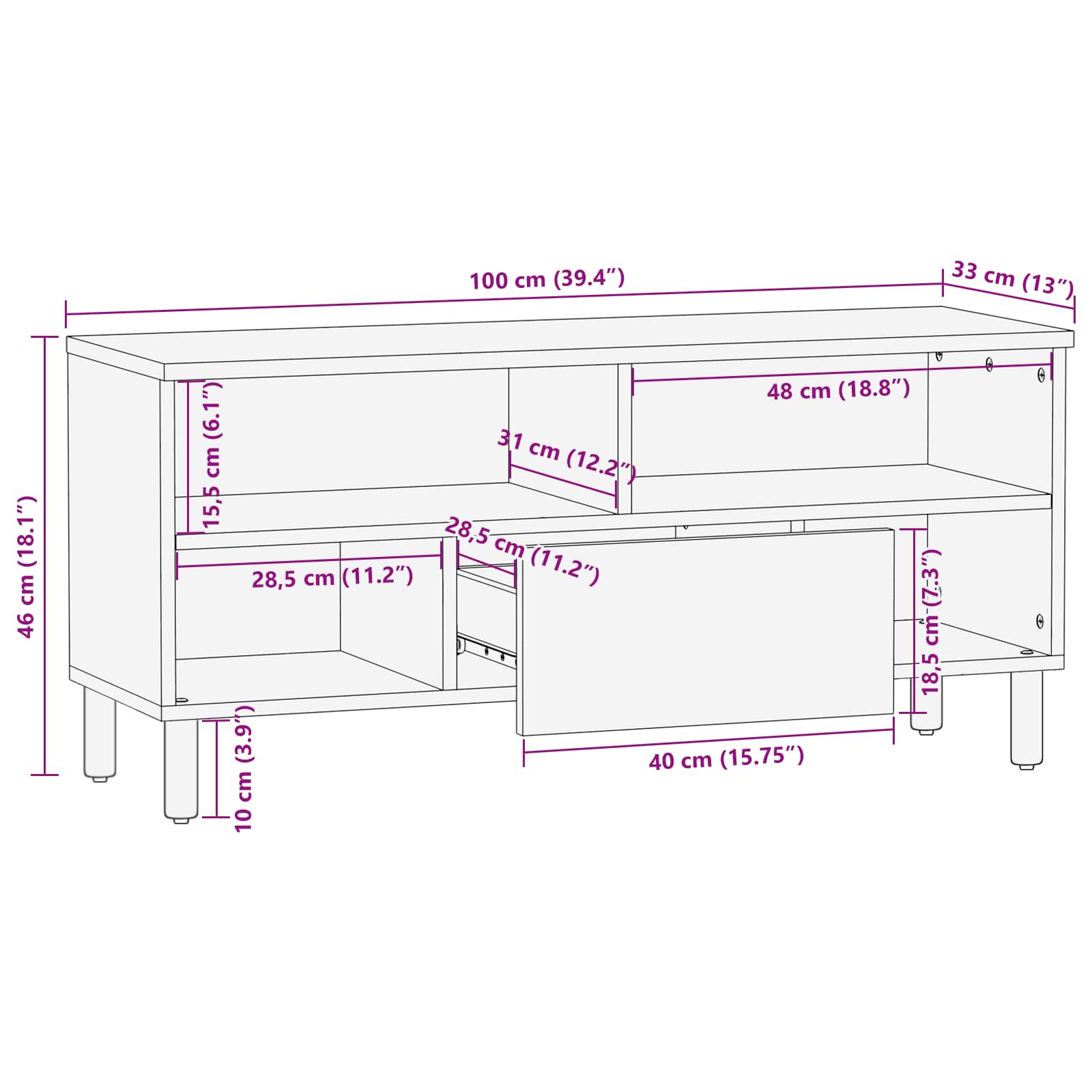 vidaXL TV-kast met lade Witte Was Afwerking 100 x 33,5 x 46 cm