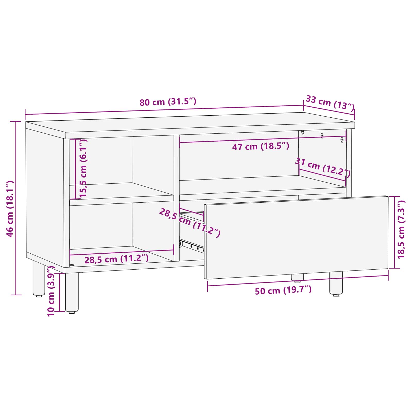 vidaXL TV-kast met lade Witte Was Afwerking 80 x 33,5 x 46 cm
