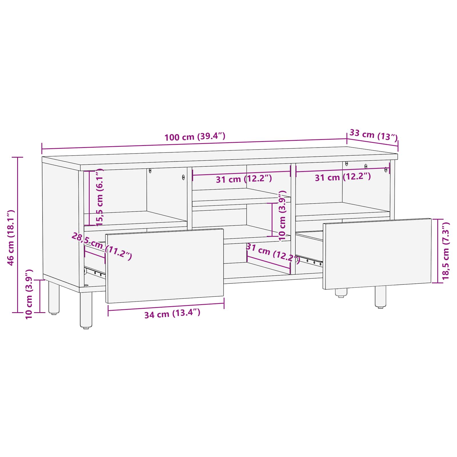 vidaXL TV-kast met lade Witte Was Afwerking 100 x 33,5 x 46 cm