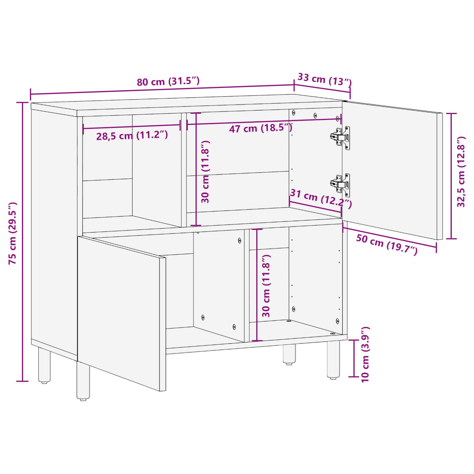 vidaXL Dressoir Effen Witte Was Afwerking