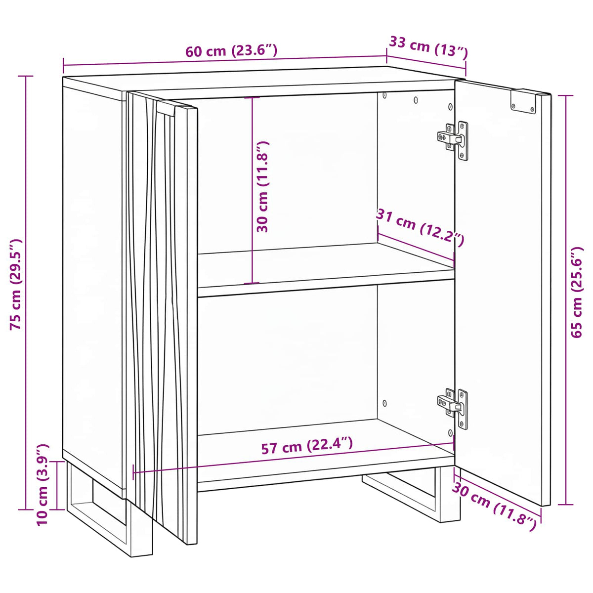 vidaXL Dressoir - 60 x 33,5 x 75 cm, van massief mangohout.
