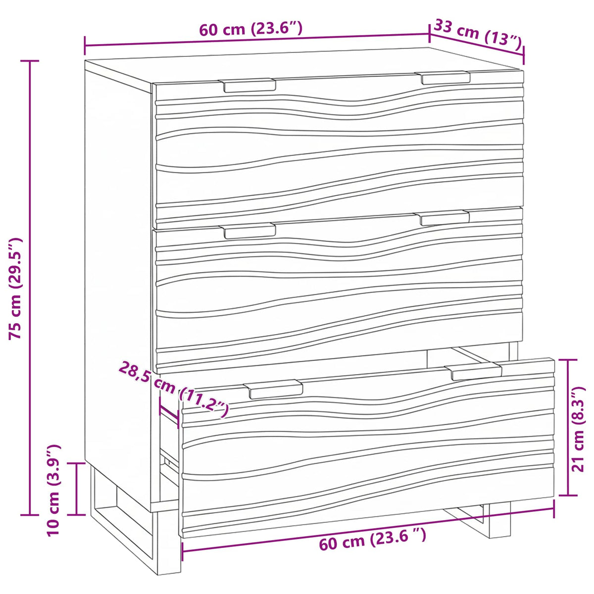 vidaXL Dressoir 60x33,5x75 cm van Massief Mangohout