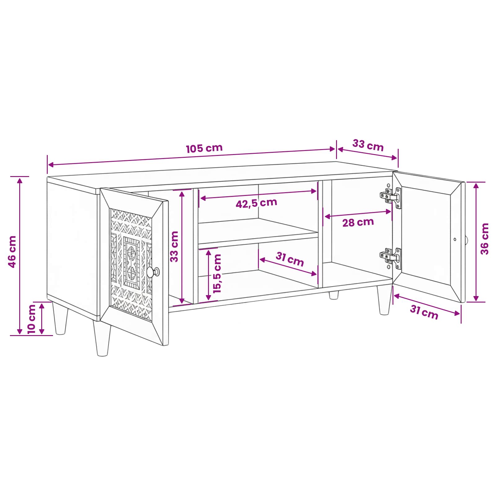 vidaXL TV-kast met plank Lichtbruin 105 x 33 x 46 cm massief mangohout