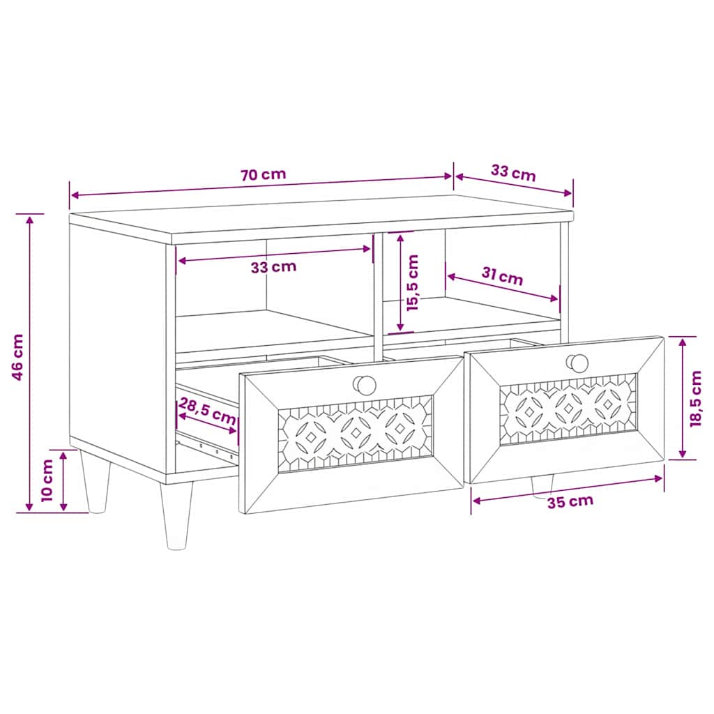 vidaXL TV-kast met lade Lichtbruin 70 x 33 x 46 cm massief mangohout