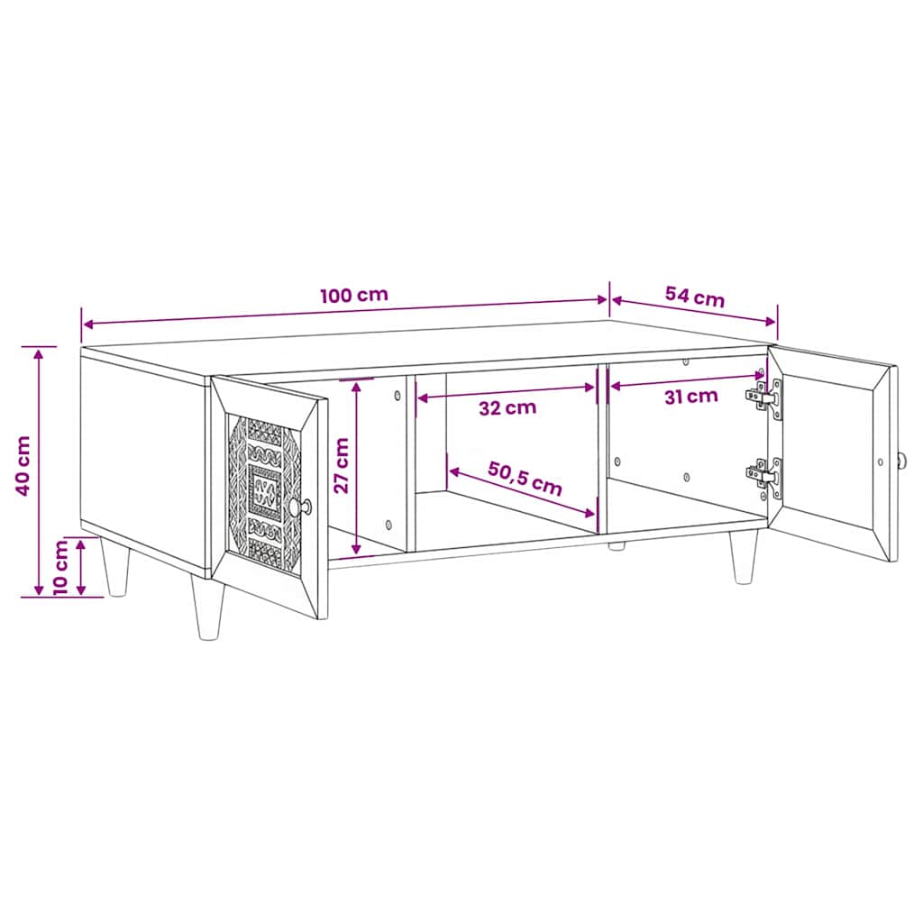 vidaXL Salontafel Lichtbruin 100 x 54 x 40 cm massief mangohout