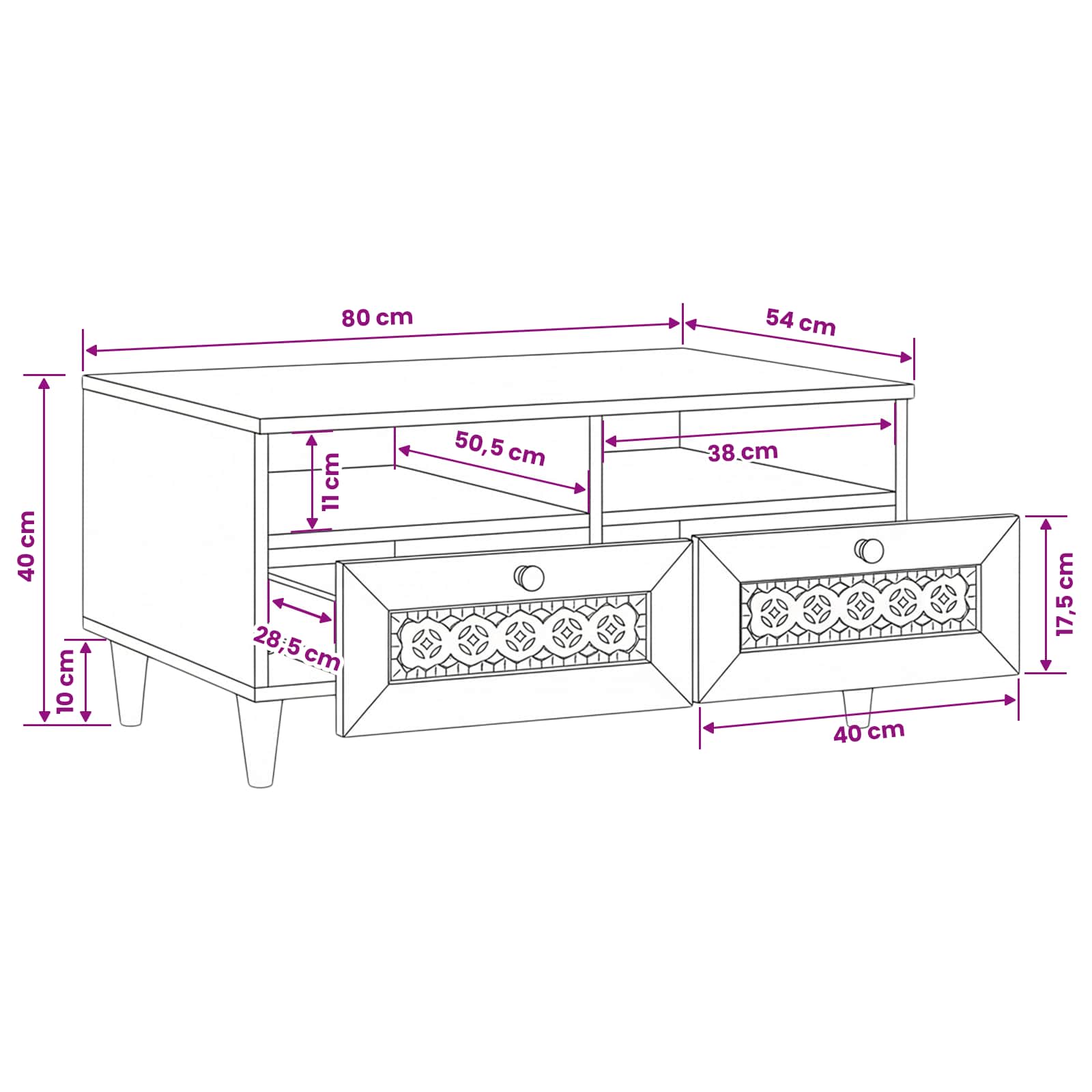 vidaXL Salontafel Lichtbruin 80 x 54 x 40 cm massief mangohout