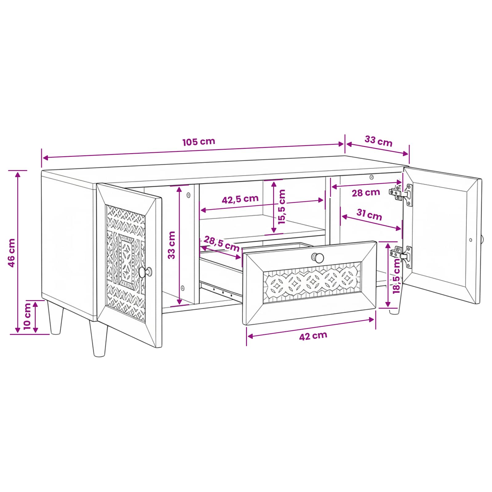 vidaXL TV-kast met lade Lichtbruin 105 x 33 x 46 cm massief mangohout
