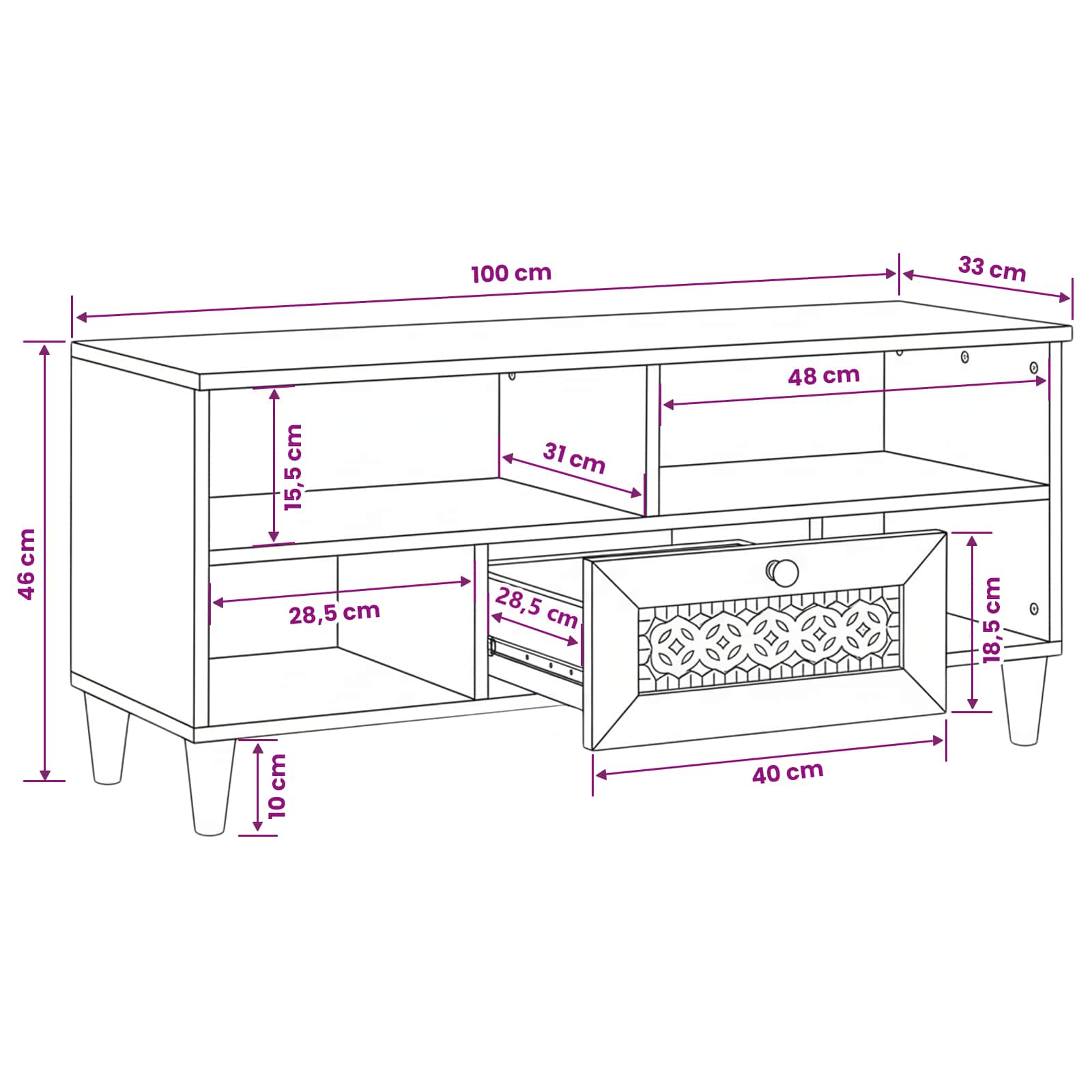 vidaXL TV-kast met lade Lichtbruin 105 x 33 x 46 cm massief mangohout