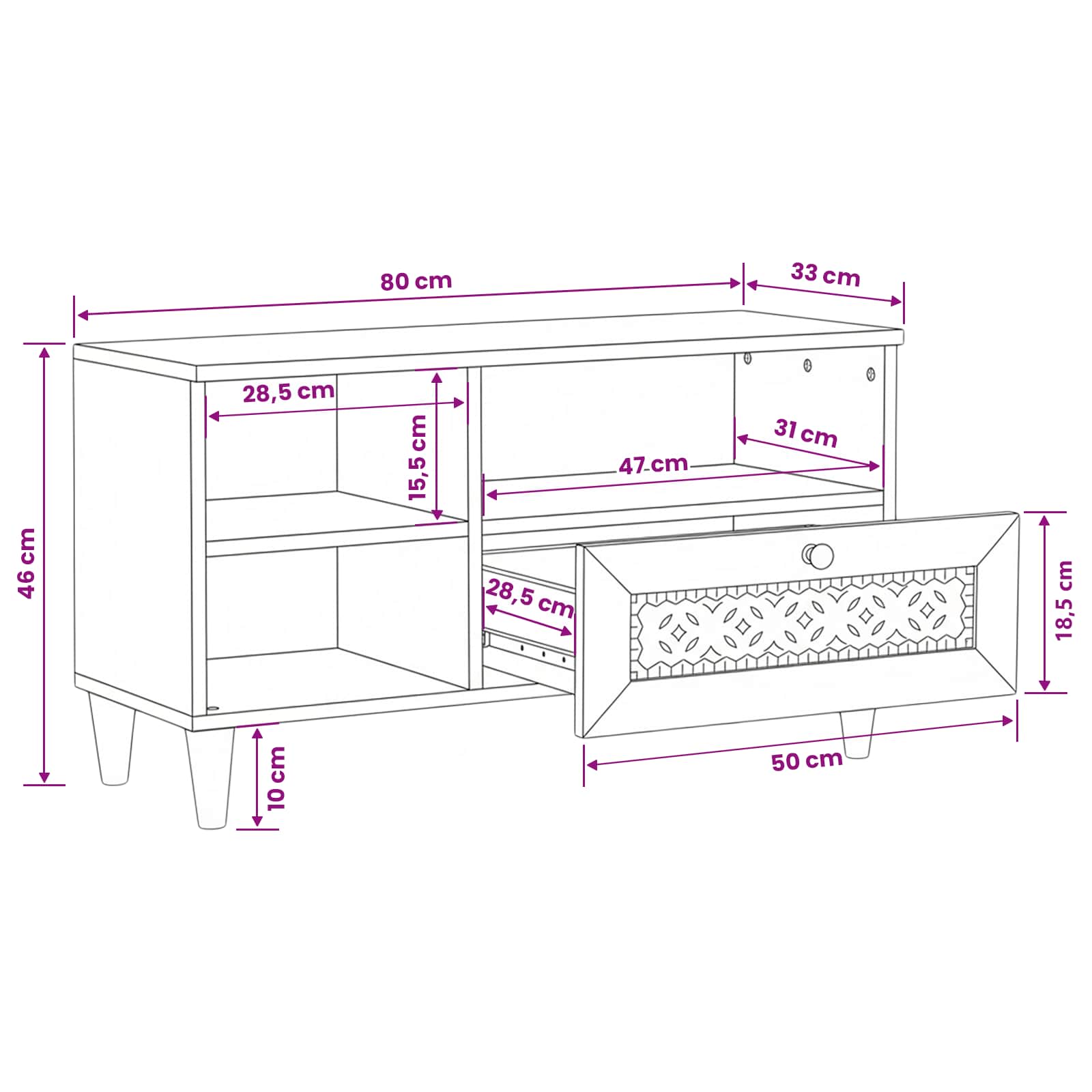 vidaXL TV-kast met lade Lichtbruin 80 x 33 x 46 cm massief mangohout
