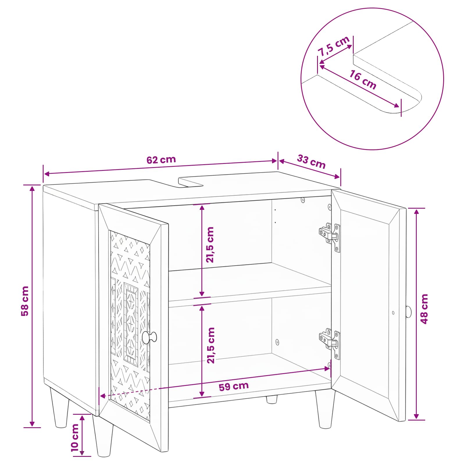 vidaXL Badkamer Kast Lichtbruin 62 x 33 x 58 cm Massief Mango Hout