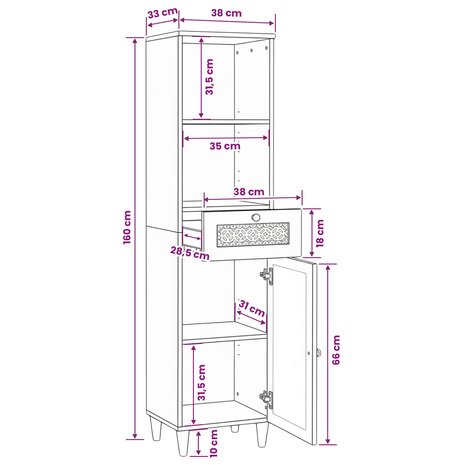 vidaXL Badkamer Kast Lichtbruin 38 x 33.5 x 160 cm Massief Mango Hout