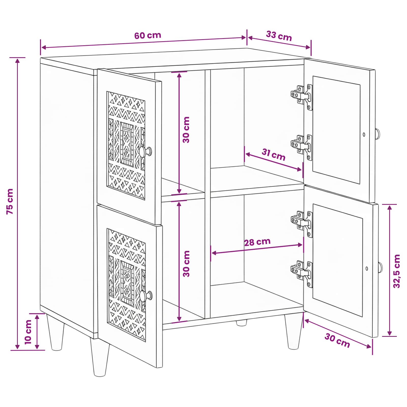 vidaXL Dressoir Lichtbruin 33.5 x 60 x 75 cm