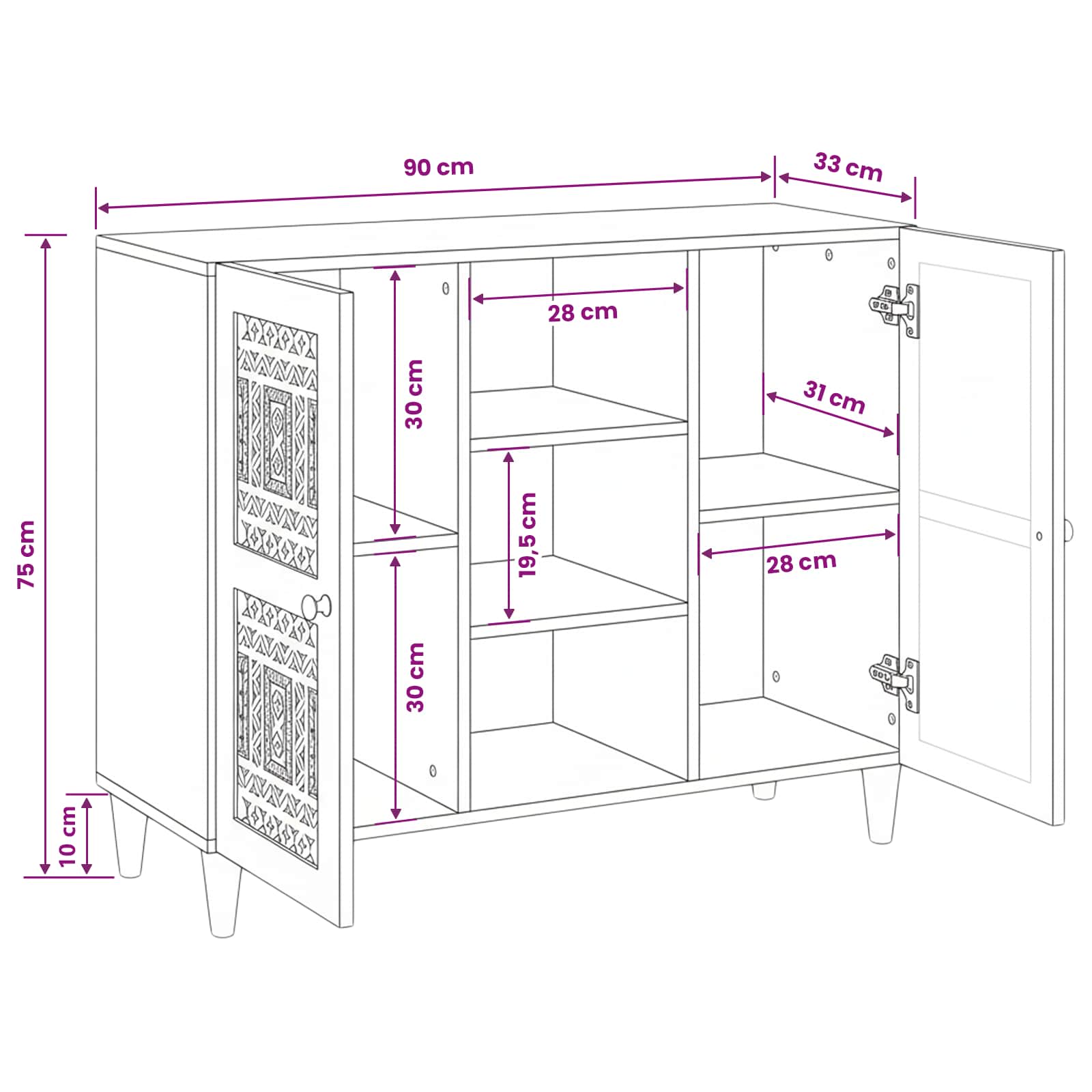 vidaXL Dressoir Lichtbruin 33.5 x 90 x 75 cm