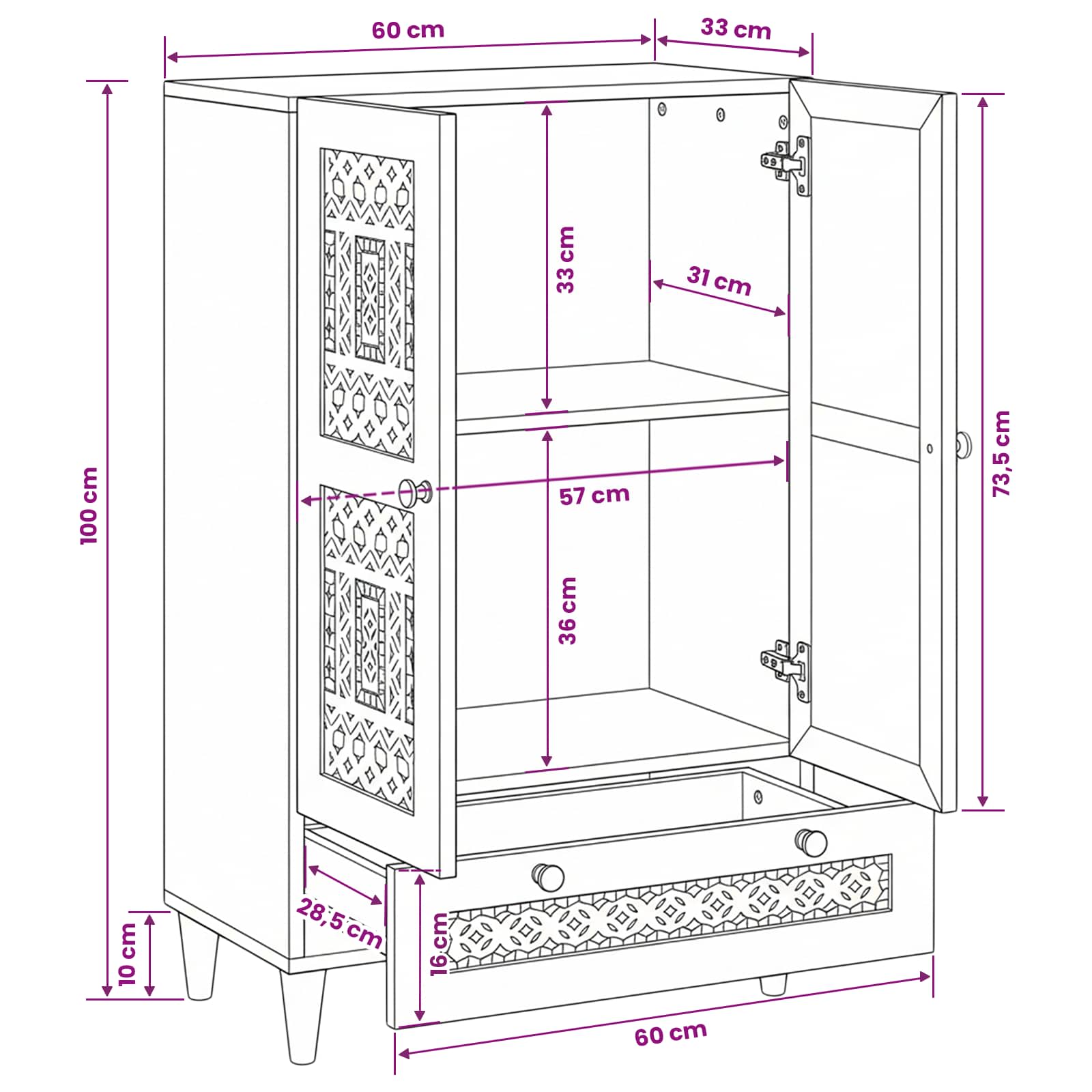 vidaXL Highboard Lichtbruin 60 x 33 x 100 cm massief mangohout