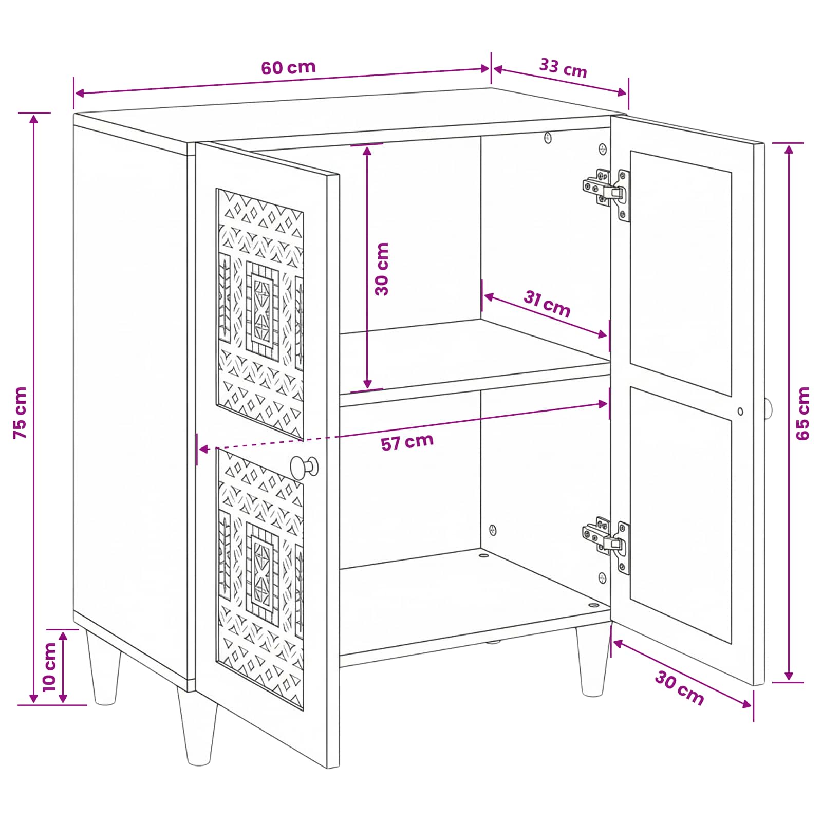 vidaXL Dressoir met plank Lichtbruin 60 x 33 x 75 cm massief mangohout