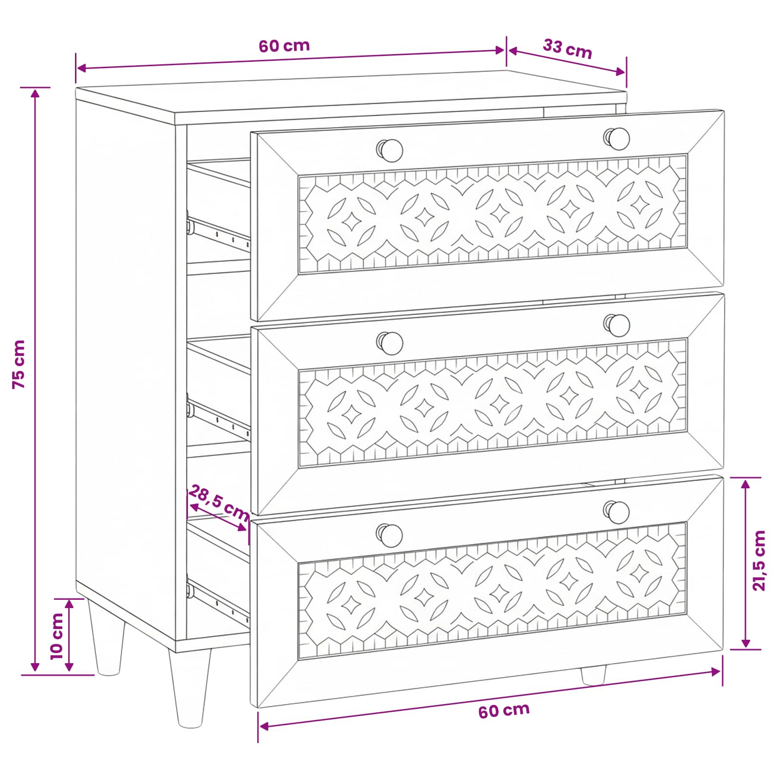 vidaXL Dressoir met lade Lichtbruin 60 x 33 x 75 cm massief mangohout