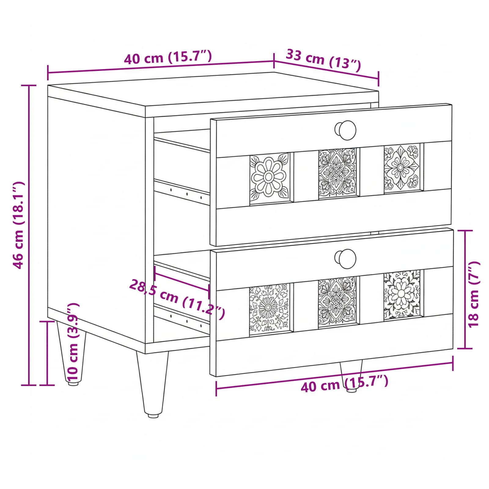 vidaXL Nachtkastje 2 pcs Bruin 40 x 33,5 x 46 cm Massief Mango Hout