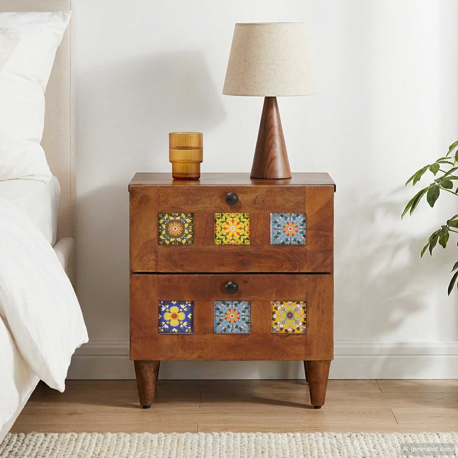 vidaXL Nachtkastje 2 pcs Bruin 40 x 33,5 x 46 cm Massief Mango Hout