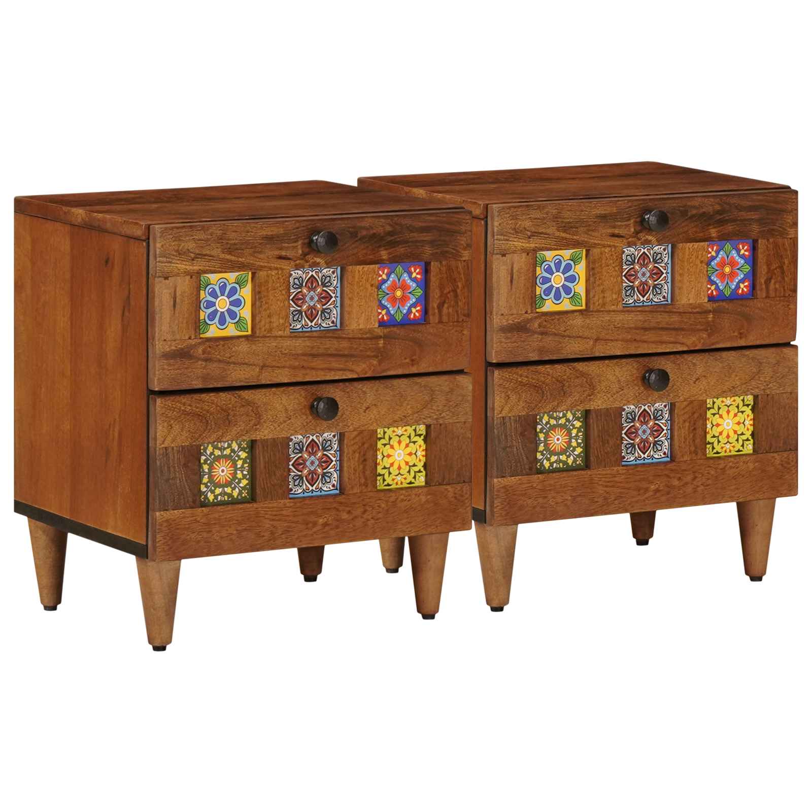 vidaXL Nachtkastje 2 pcs Bruin 40 x 33,5 x 46 cm Massief Mango Hout