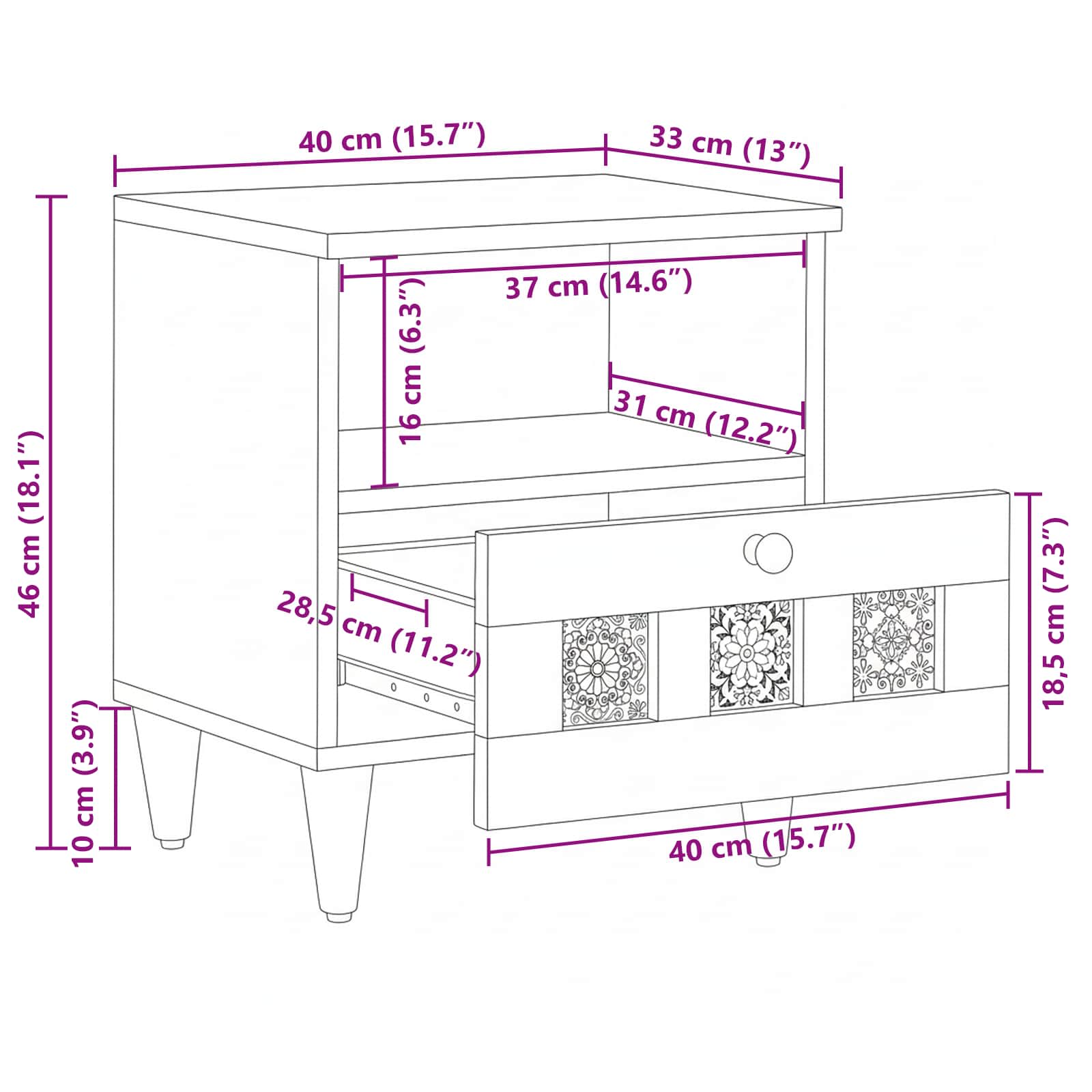 vidaXL Nachtkastje 2 pcs Bruin 40 x 33 x 46 cm Massief Mango Hout