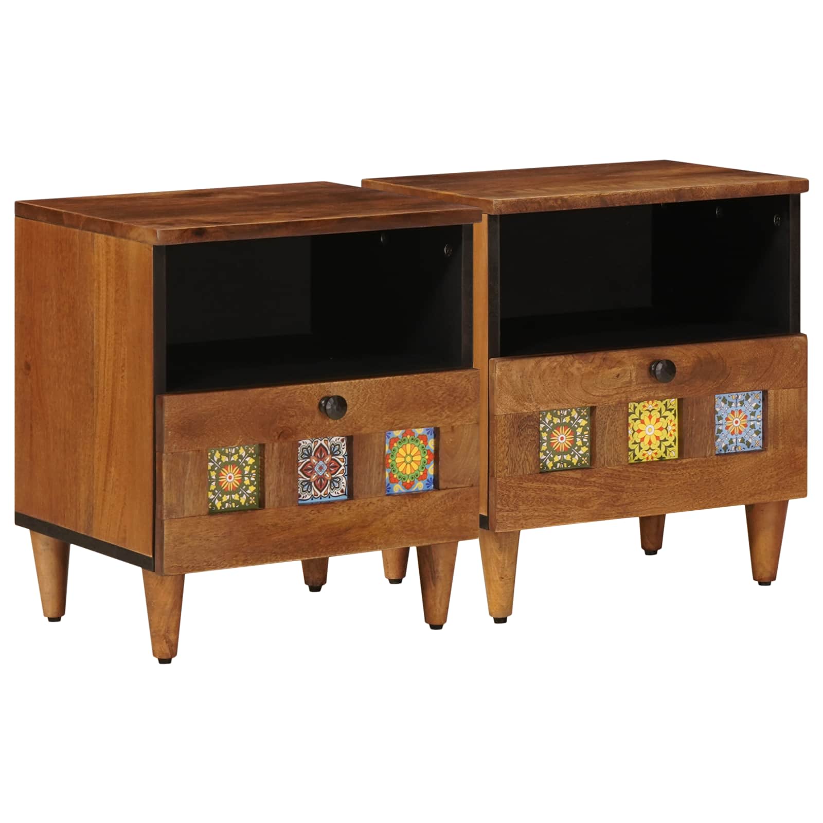 vidaXL Nachtkastje 2 pcs Bruin 40 x 33 x 46 cm Massief Mango Hout