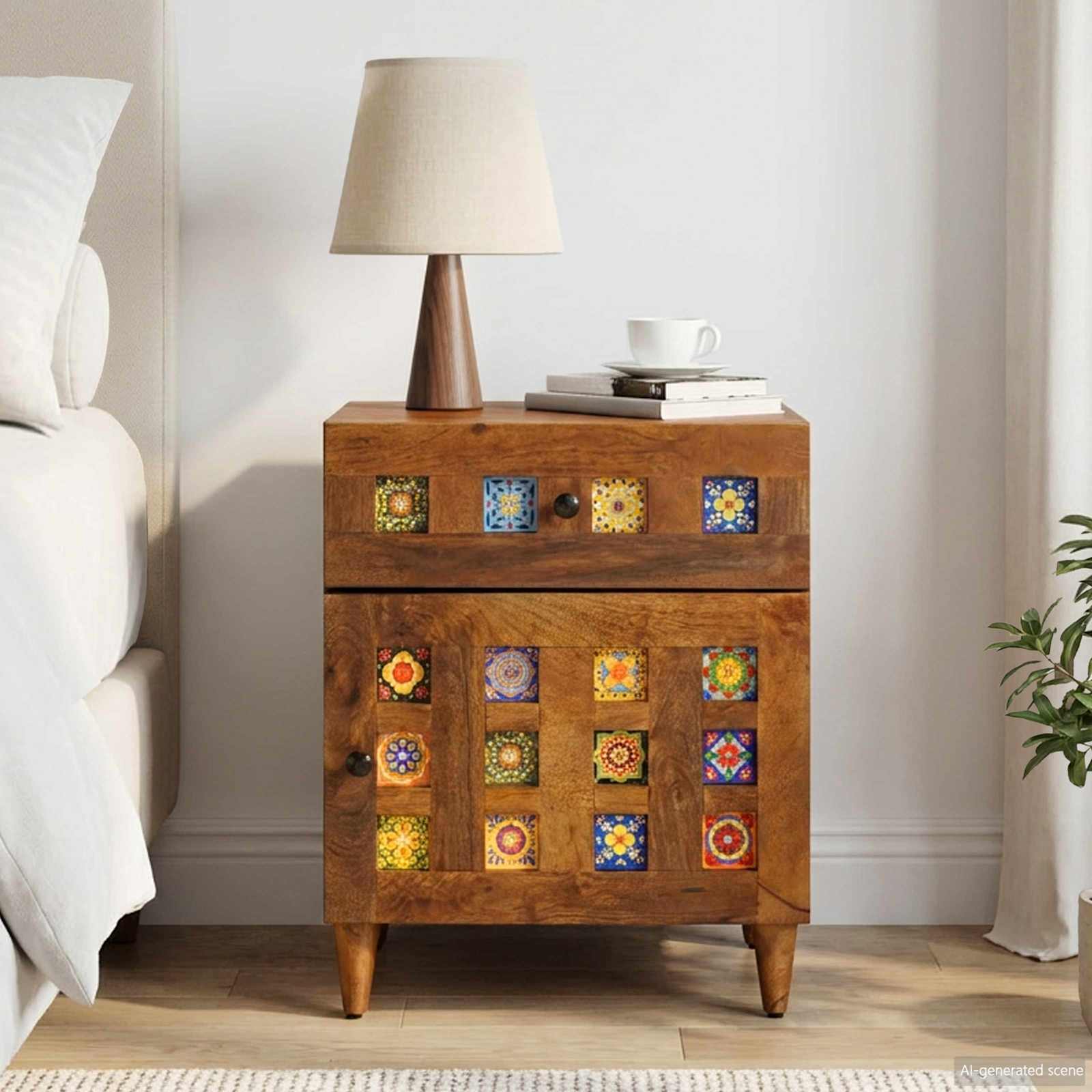 vidaXL Nachtkastje met lade Bruin 50 x 33 x 60 cm Massief Mango Hout