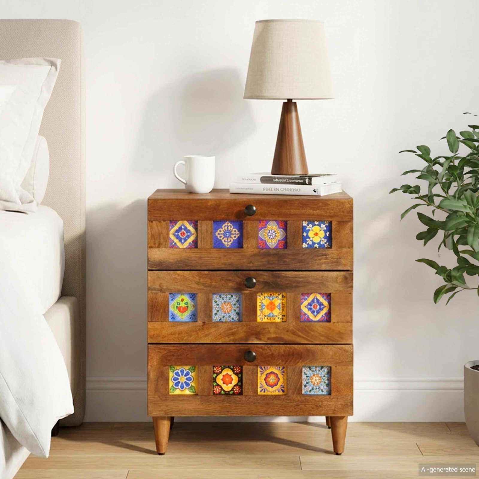 vidaXL Nachtkastje met lade Bruin 50 x 33 x 60 cm Massief Mango Hout