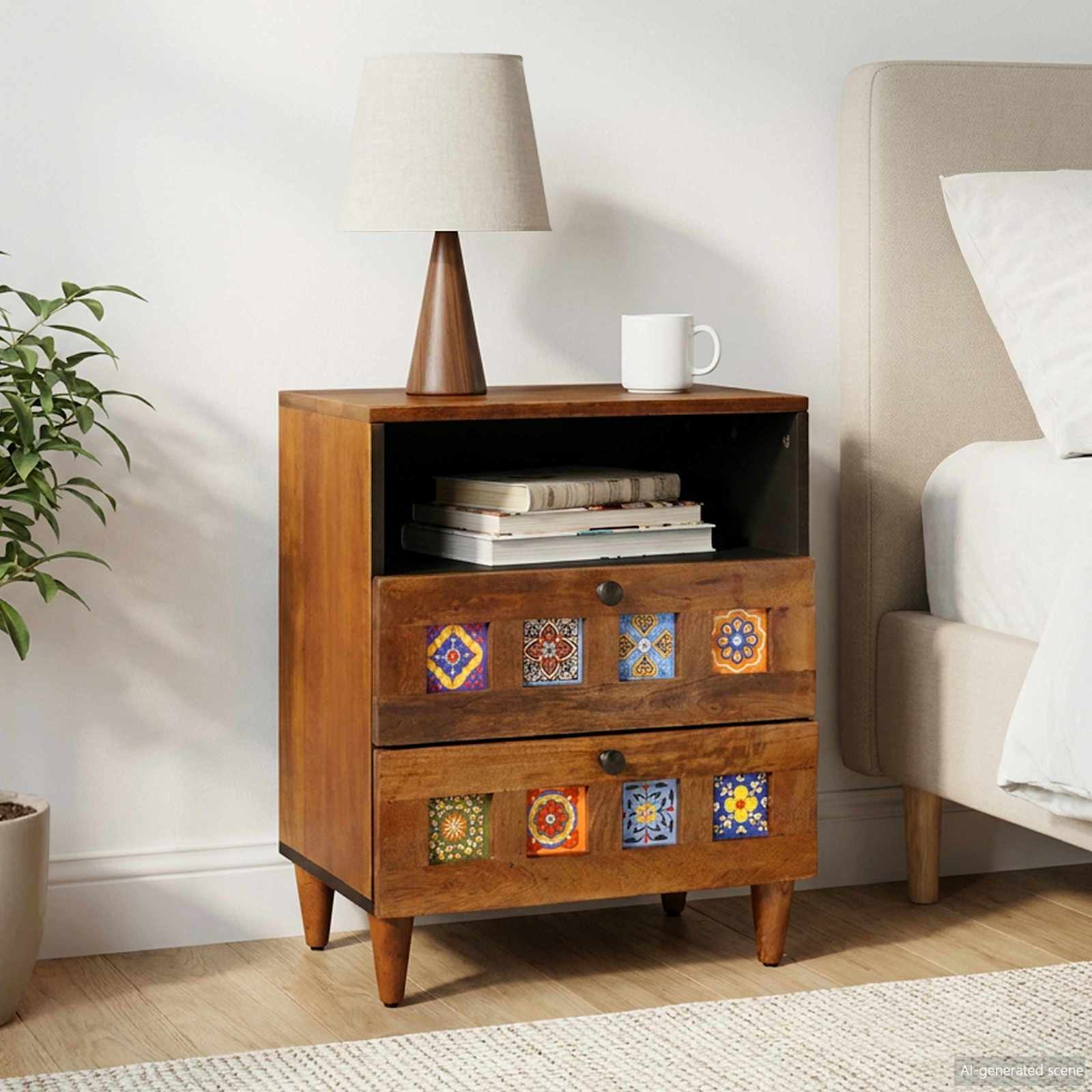 vidaXL Nachtkastje met lade Bruin 50 x 33 x 60 cm Massief Mango Hout