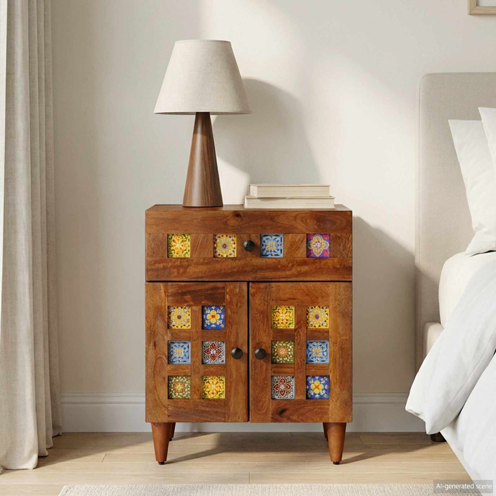 vidaXL Nachtkastje met lade Bruin 50 x 33 x 60 cm Massief Mango Hout