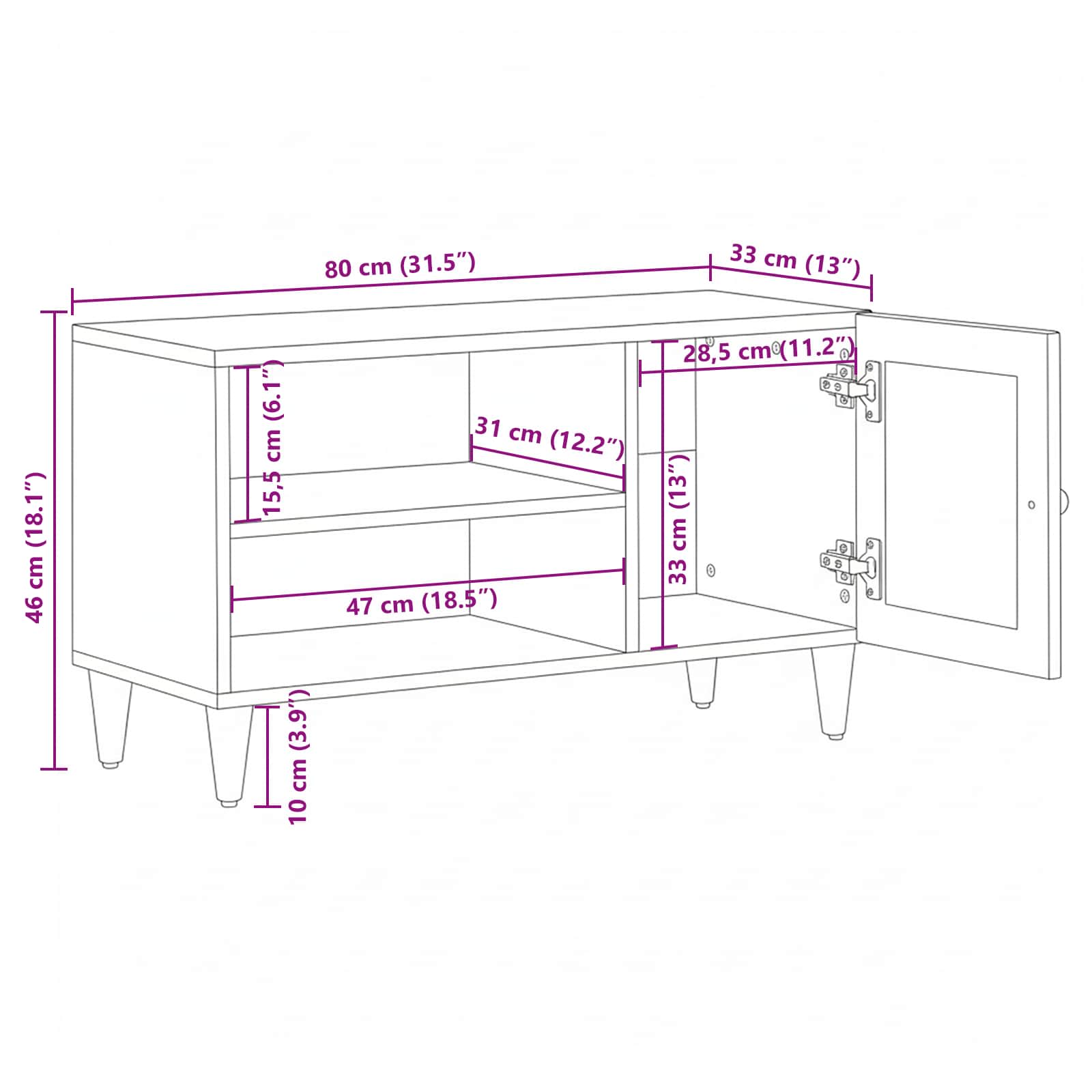 vidaXL TV-kast Walnotenhout 80 x 31,5 x 46 cm Massief Mango Hout
