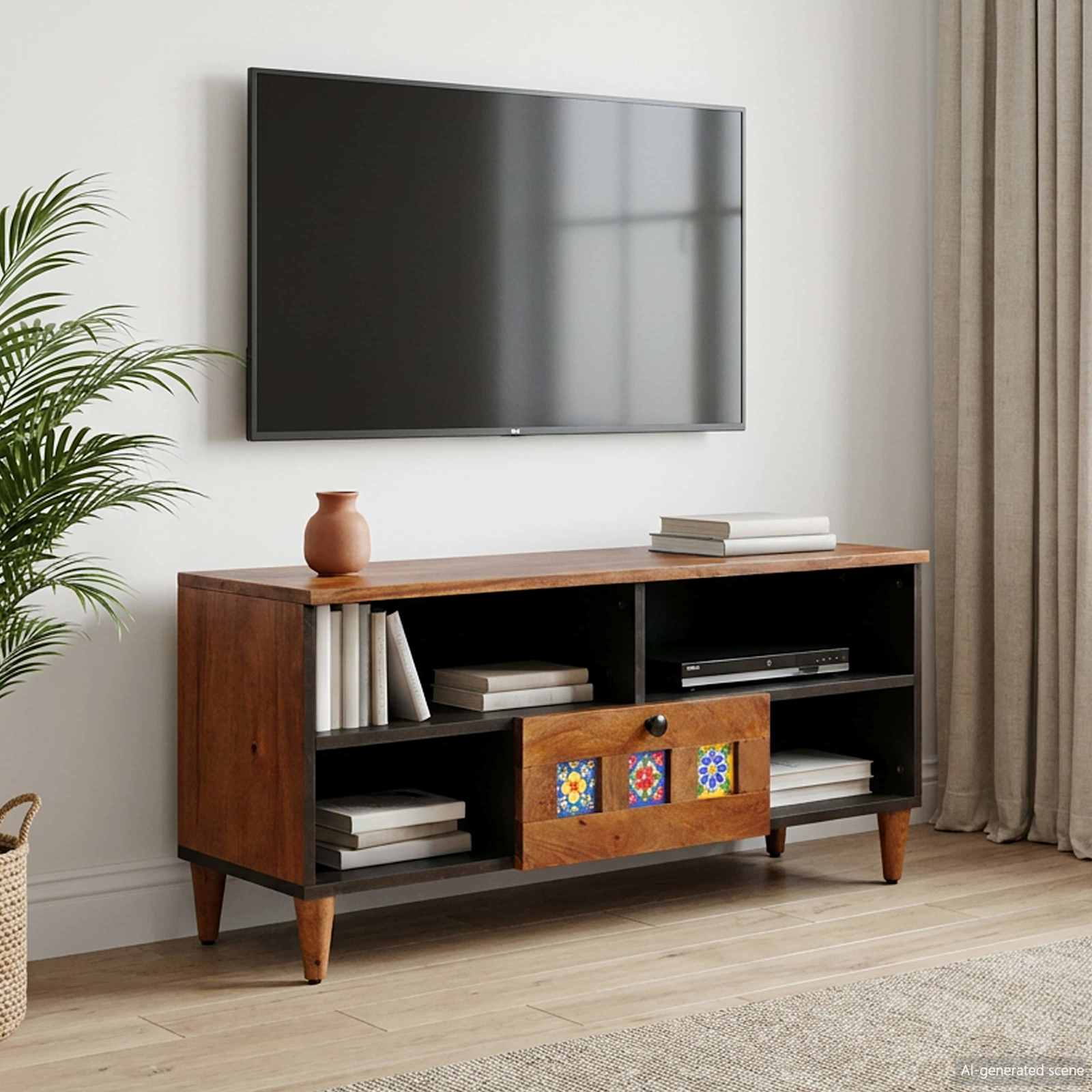 vidaXL TV-kast Walnotenhout 100 x 33,5 x 46 cm Massief Mango Hout
