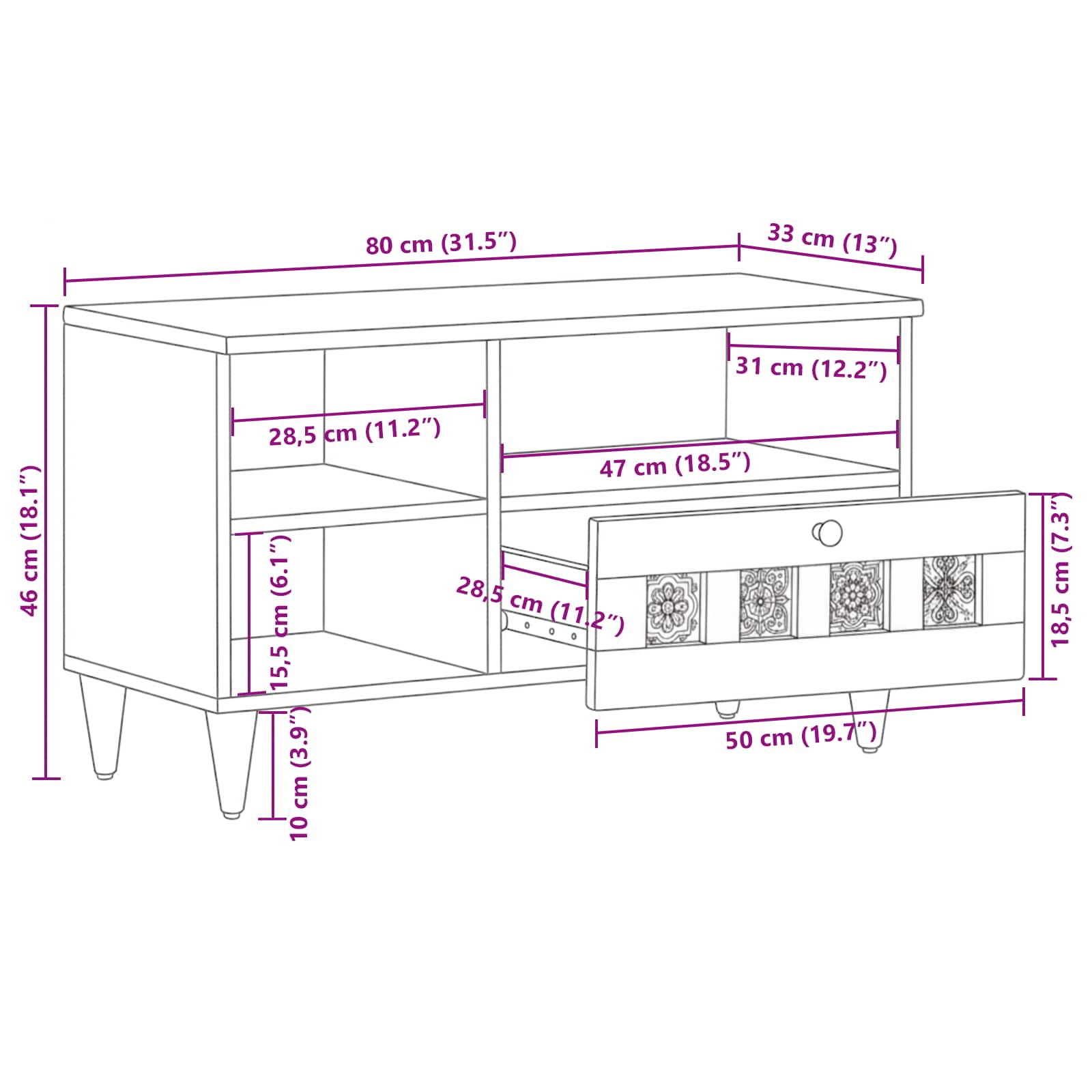 vidaXL TV-kast Walnotenhout 80 x 33,5 x 46 cm Massief Mango Hout
