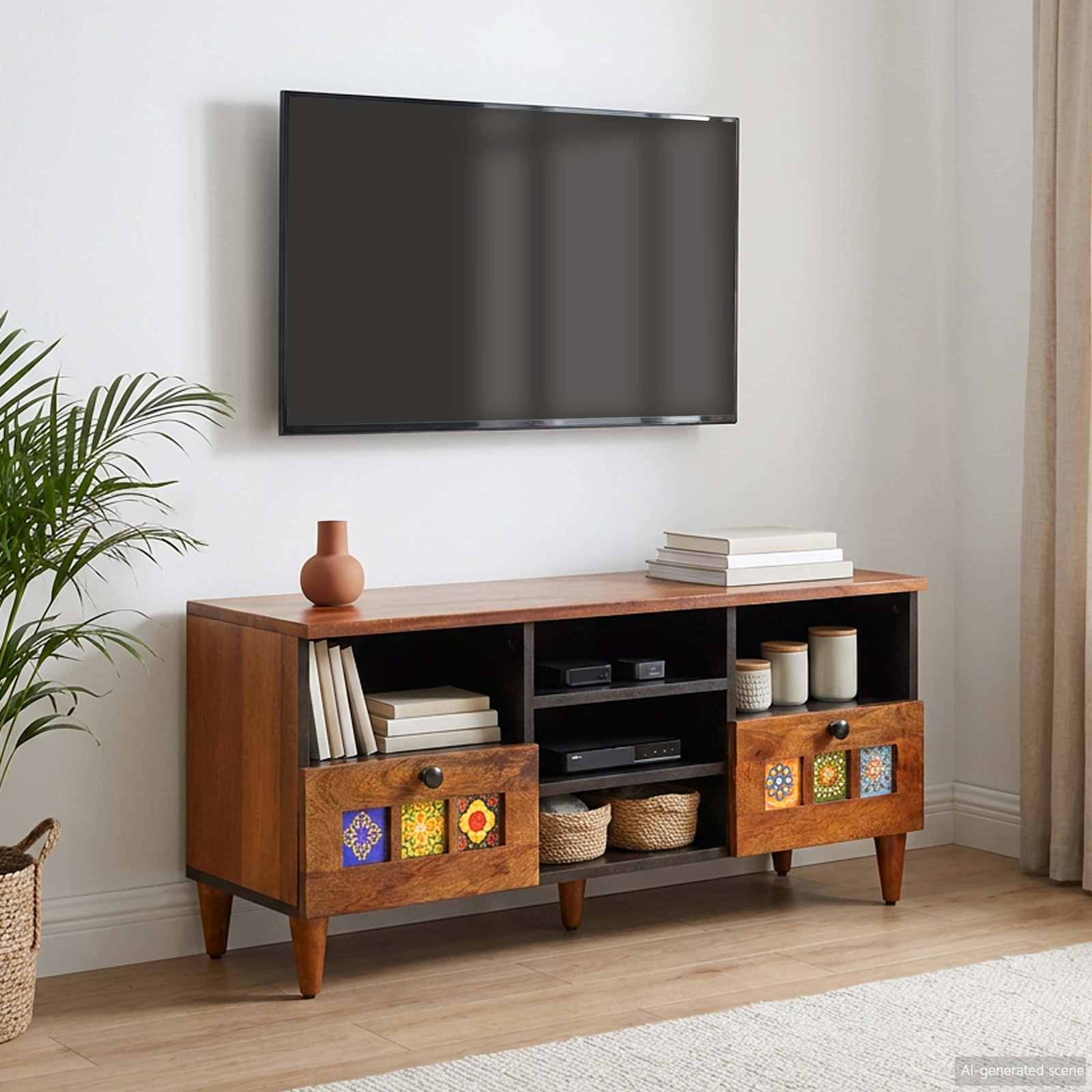 vidaXL TV-kast Walnotenhout 100 x 33,5 x 46 cm Massief Mango Hout