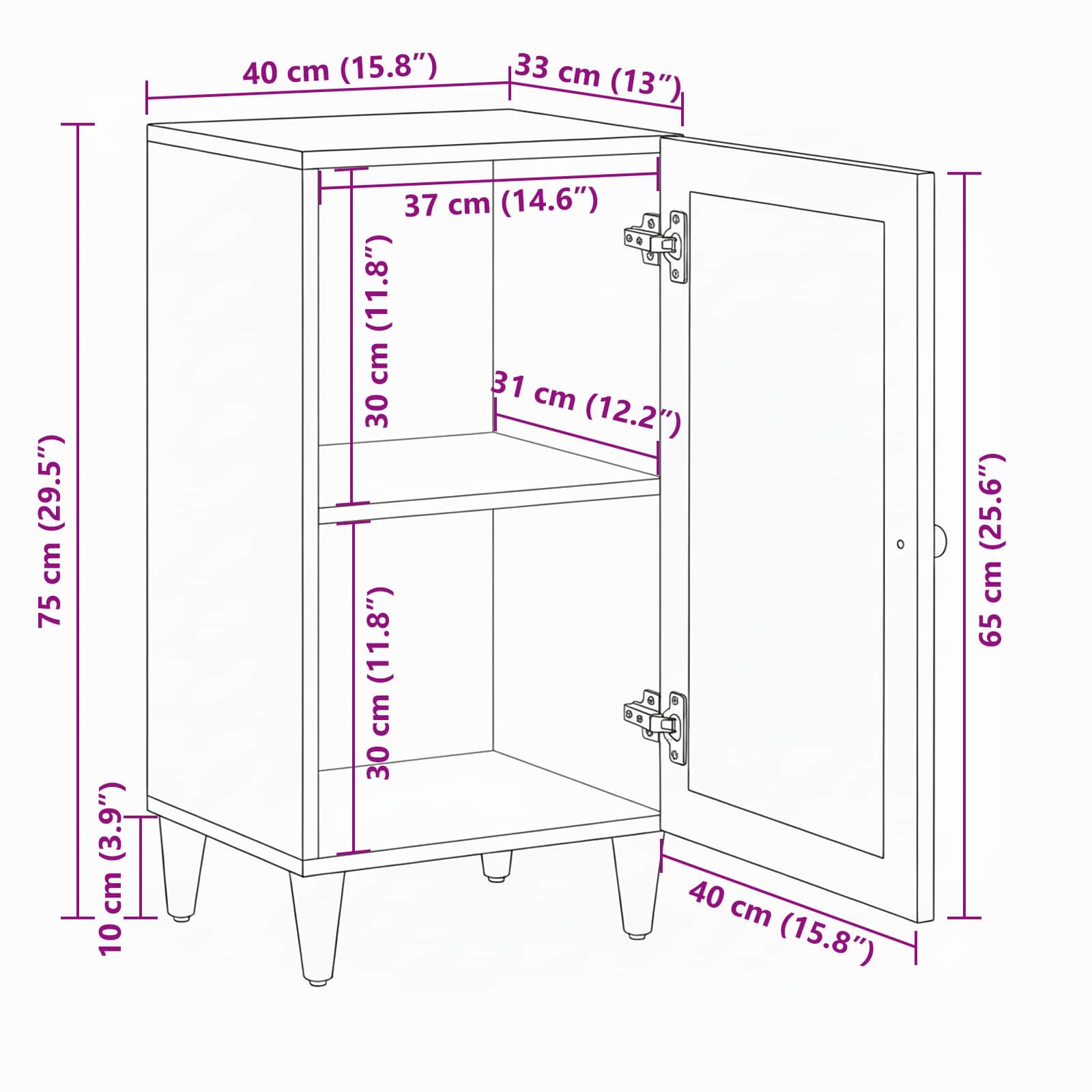 vidaXL Dressoir Walnotenhout 40 x 33,5 x 75 cm Massief Mango Hout