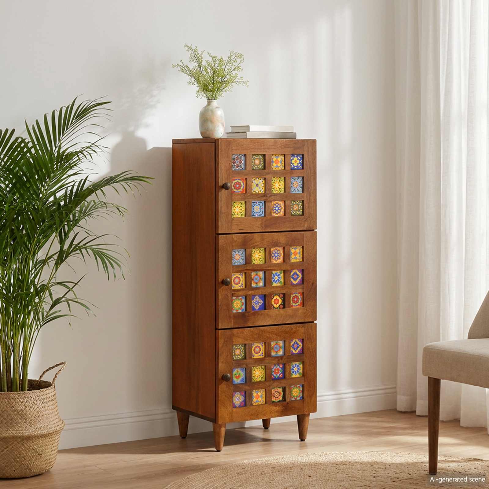 vidaXL Hoge kast Walnotenhout 40 x 33,5 x 110 cm Massief Mango Hout