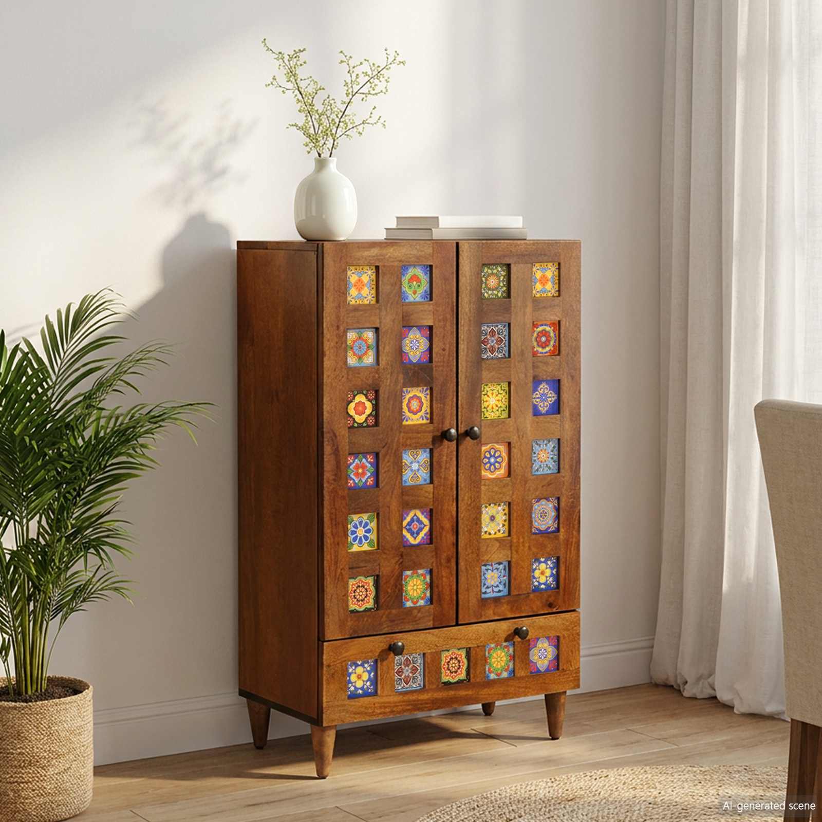 vidaXL Hoge kast Walnotenhout 60 x 33,5 x 100 cm Massief Mango Hout