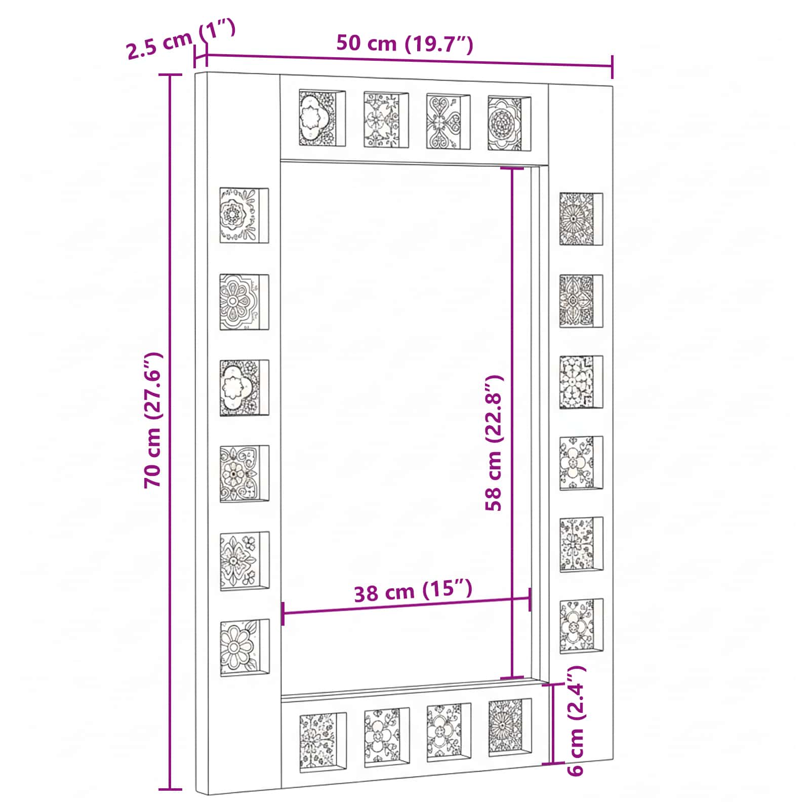 vidaXL Badkamer Spiegel Walnotenhout 50 x 70 x 3 cm Massief Mango Hout